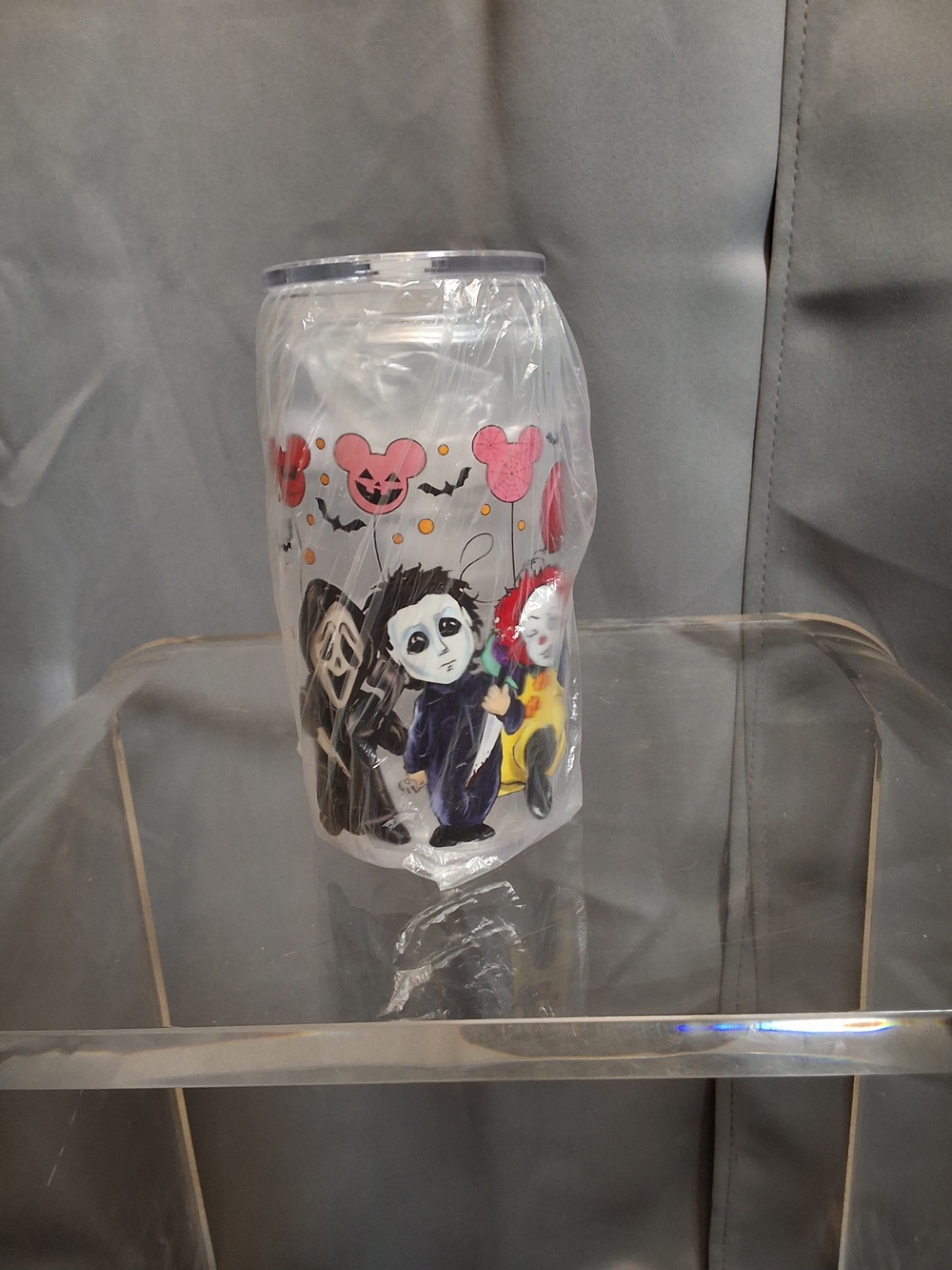 Cute Horror Character Acrylic Tumbler — Pink & Black Accents